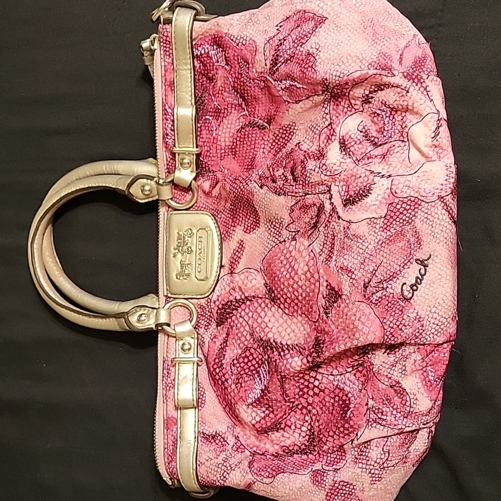 Coach Pink Floral Design and Silver Accents Purse